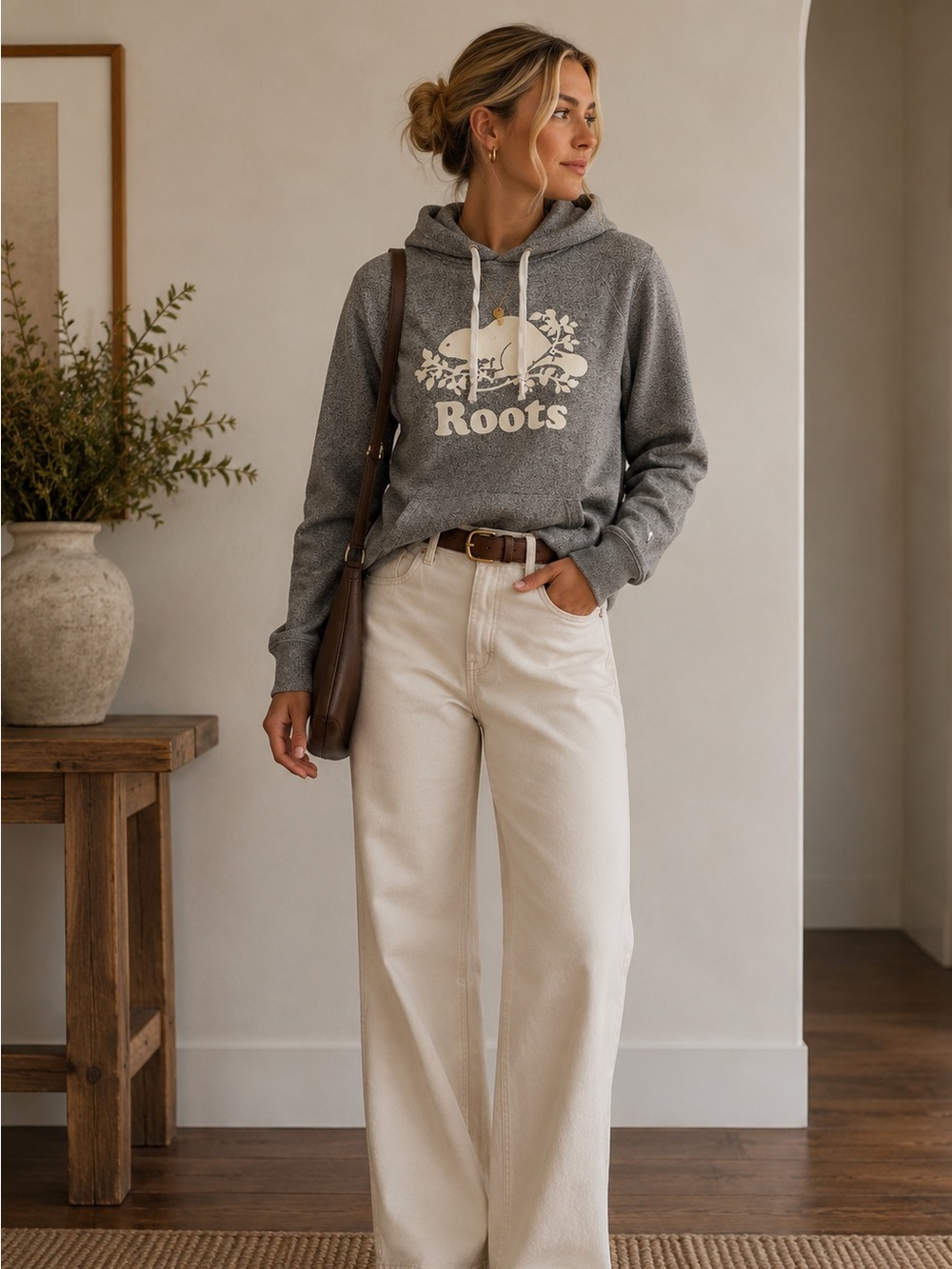 Roots Gray Hoodie with Cream Beaver Logo